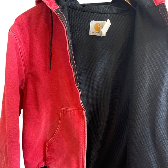 CARHARTT | Rare Vintage 90s Red Distressed Insulated Hooded Coat Jacket | Size L - Picture 10 of 16